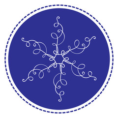 Vintage calligraphic snowflake Christmas on a blue round background