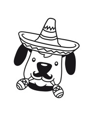 gesicht kopf rasseln mexikaner mustache schnurrbart hut sombrero musik hund welpe süß niedlich halsband haustier comic cartoon