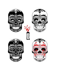 Set of vintage black and white skull