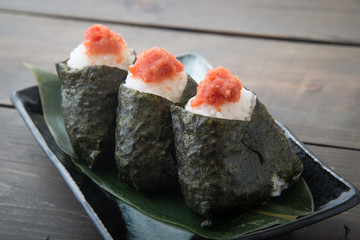 japanese onigiri with tarako, cod roe