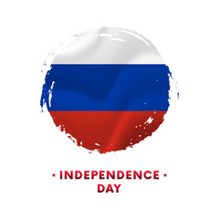 Banner or poster of Russia Independence Day celebration. Waving flag of Russia, brush stroke background. Vector illustration.