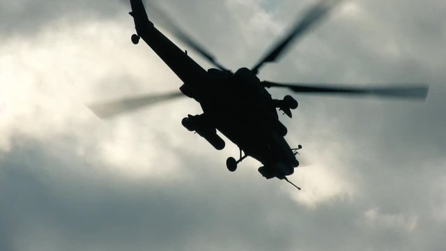 Military helicopter in air