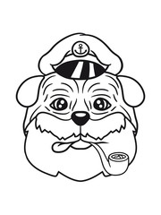 gesicht kopf matrose kapitän mütze hut seefahrer meer boot schiff segeln mops klein dick hund welpe süß niedlich haustier comic cartoon