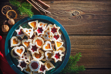 Colorful mixed Christmas cookies with spices