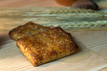 cookies lying on wooden table, on biscuits, honey