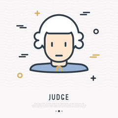 Cartoon judge in wig thin line icon. Modern vector illustration.
