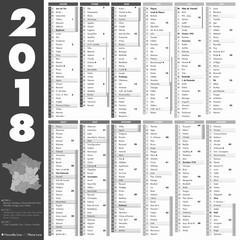 Calendrier 2018 complet 12 mois vacances scolaires lune noir et blanc