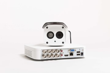 video security cameras isolated on white studio background
