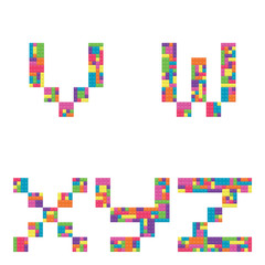V, w, x, y, z alphabet lowercase letters from children building block icon set
