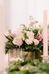Wedding floral decoration with tenderly pink roses