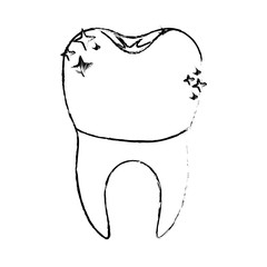 tooth with dental crown and root in monochrome blurred silhouette