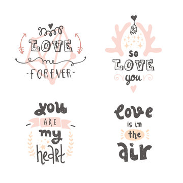 vector handdrawn lettering about love