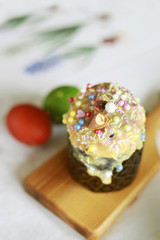 Ukrainian Easter cake with white chocolate topping