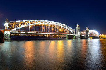 Fototapeta premium Night landscape with a bridge.