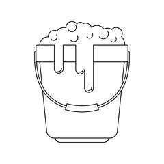bucket with handle and full of water and soap detergent in monochrome silhouette