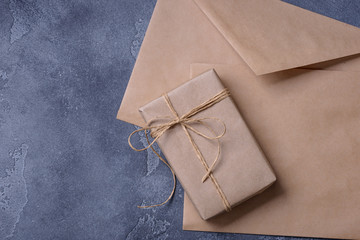 Kraft gift box and blank envelope