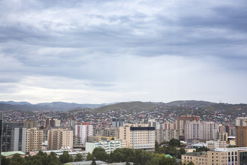 city of Ulaanbaatar under rain clouds