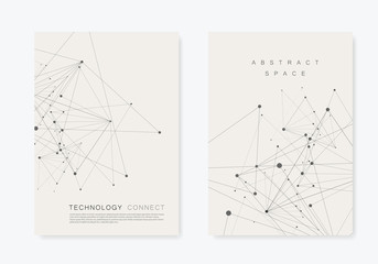 Abstract polygonal geometric shape with molecule structure style. Connect lines and dots cover brochure