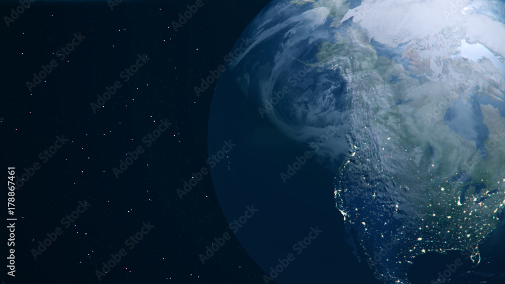 Aufkleber abstract space background with earth and stars. 3d rendering