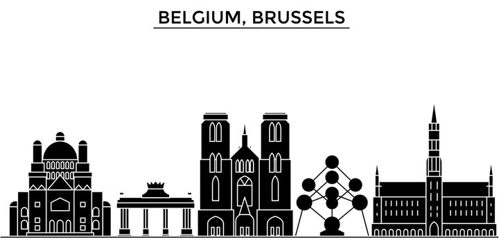 Belgium, Brussels architecture skyline, buildings, silhouette, outline landscape, landmarks. Editable strokes. Flat design line banner, vector illustration concept. 