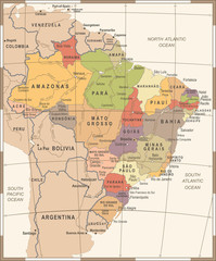 Brazil Map - Vintage Vector Illustration