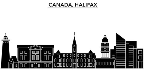 Canada, Halifax architecture skyline, buildings, silhouette, outline landscape, landmarks. Editable strokes. Flat design line banner, vector illustration concept.  - obrazy, fototapety, plakaty