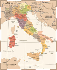 Italy Map - Vintage Vector Illustration