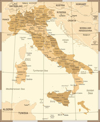 Italy Map - Vintage Vector Illustration