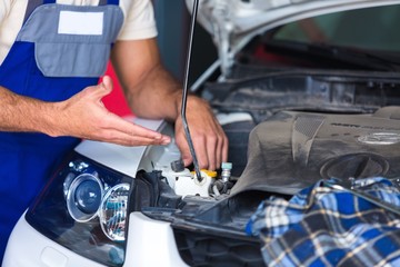 Auto Mechanic Checking the Engine of a Car