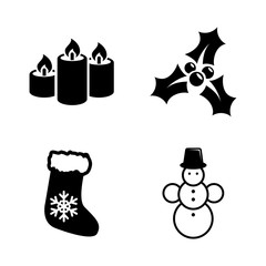 Merry Christmas. Simple Related Vector Icons Set for Video, Mobile Apps, Web Sites, Print Projects and Your Design. Black Flat Illustration on White Background.