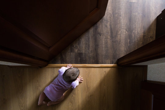 Little Baby Girl Crawl, Trying To Stand Up