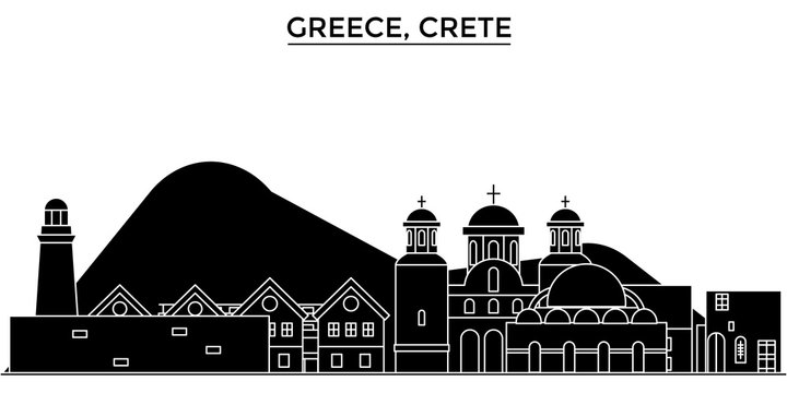Greece, Crete architecture skyline, buildings, silhouette, outline landscape, landmarks. Editable strokes. Flat design line banner, vector illustration concept. 
