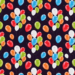 Fototapeta na wymiar Flying glowing balloons colorful seamless pattern background, beautiful colorful illustration. Ideal for paper or fabric, birthday party designs