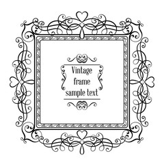 Vintage ornamental greeting card vector template with frame and flourishes. Retro luxury invitation, banner or certificate.