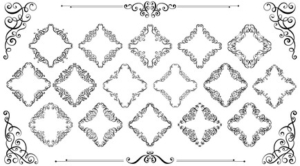 Big set of vintage styled calligraphic frames and flourishes, complex and exquisite decoration for invitation or greeting card