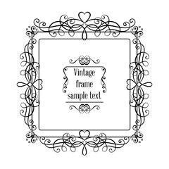Vintage ornamental greeting card vector template with frame and flourishes. Retro luxury invitation, banner or certificate.