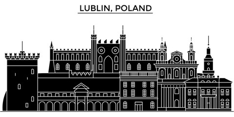 Poland, Lublin architecture skyline, buildings, silhouette, outline landscape, landmarks. Editable strokes. Flat design line banner, vector illustration concept. 