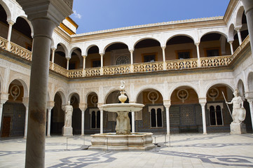 Historic buildings and monuments of Seville, Spain. Spanish architectural styles of Gothic and Mudejar, Baroque