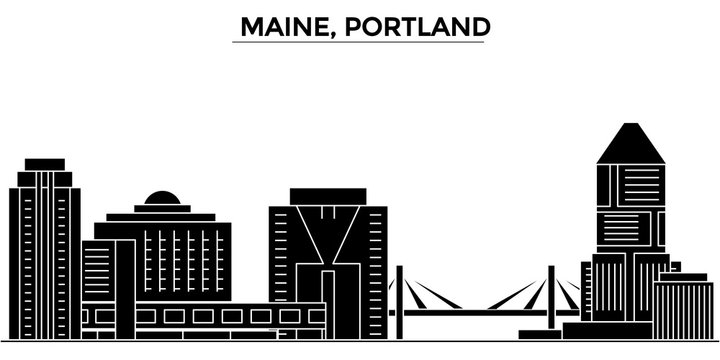 Usa, Maine, Portland architecture skyline, buildings, silhouette, outline landscape, landmarks. Editable strokes. Flat design line banner, vector illustration concept. 