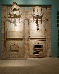 vintage industrial steamboilers, night scene