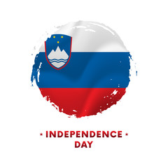 Banner or poster of Slovenia Independence Day celebration. Waving flag of Slovenia, brush stroke background. Vector illustration.