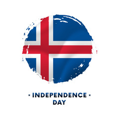 Fototapeta premium Banner or poster of Iceland Independence Day celebration. Waving flag of Iceland, brush stroke background. Vector illustration.