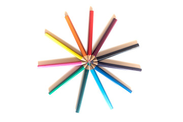 Colored Pencils in a Row, on white Background