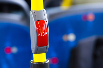 Button red stop in the cabin bus.