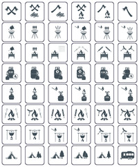 Fototapeta premium Set of camping equipment icons. Vector illustration