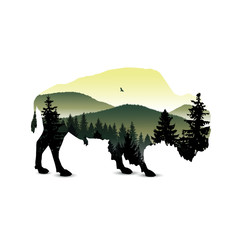 Silhouette of bison with mountain hills. © yik2007
