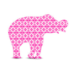   Silhouette of elephant with indian pink art textile.