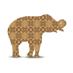   Silhouette of elephant with indian art textile.