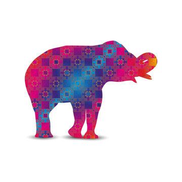   Silhouette of elephant with asian colorful  background.