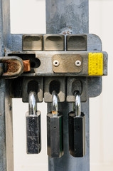 Multi-lock padlock chain-link bolt, which enables a gate to be opened by unlocking any single padlock.